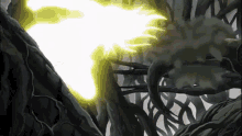a cartoon of a tree with a light coming out of it