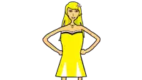 a cartoon drawing of a woman in a yellow dress