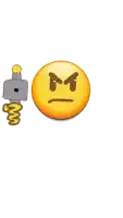 a yellow smiley face with an angry face next to a drawing of a robot