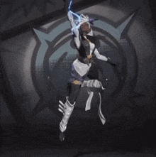 a drawing of a woman with dreadlocks holding a blue lightning bolt