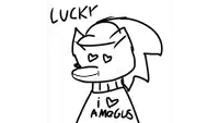 a drawing of a cat wearing a sweater that says lucky i love amagus