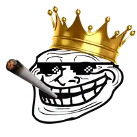 a troll with a crown on his head is smoking a joint