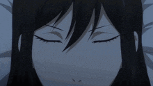 a girl with long black hair and yellow eyes
