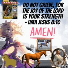 a poster that says do not grieve for the joy of the lord is your strength uma jesus 8:10 amen