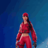 a girl in a red hoodie is standing in front of a glowing number 6