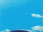 a close up of a cartoon character 's face with a blue sky in the background