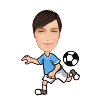 a cartoon drawing of a boy kicking a soccer ball