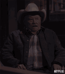 a man in a cowboy hat is sitting in a chair with netflix written on the bottom