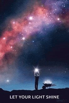 a poster that says let your light shine with a man holding a light