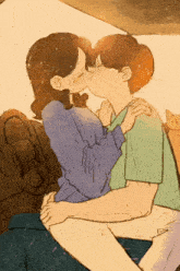 a drawing of a man and woman kissing with a cat behind them