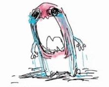 a drawing of a cartoon character crying with tears coming out of its mouth .