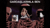 a poster with skeletons and pictures of a woman a car and a pug