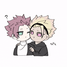 a drawing of a boy applying makeup to another boy