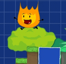 a cartoon drawing of a fire character standing on a tree