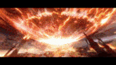 a large explosion with a lot of flames and lightning coming out of it