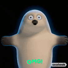 a seal with its arms outstretched and the word omg on the bottom