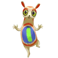 a cartoon drawing of a squirrel with a blue and green circle on its belly