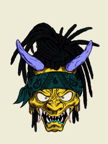 a cartoon of a monster with dreadlocks and horns