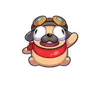 a cartoon pug dog wearing a red scarf