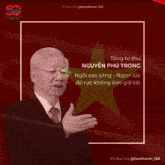 a man in a suit and tie is giving a thumbs up in front of a yellow star