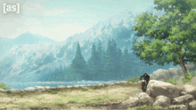 a person riding a motorcycle on a dirt road with mountains in the background and the word [ as ] on the bottom