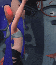 a cartoon character with blue hair is standing next to a cartoon character with white hair
