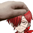 a person is petting a red haired anime girl 's head .