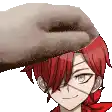 a person is petting a red haired anime girl 's head .