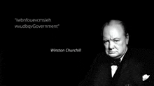 a black and white photo of winston churchill with a quote on the bottom