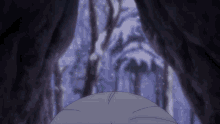 a cartoon drawing of a cave with snow falling