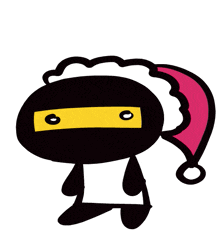 a cartoon of a ninja with a pink hat on his head