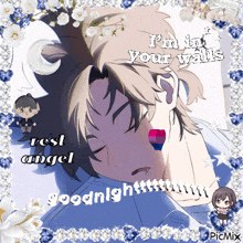 a picture of a man sleeping with the words " i 'm in your walls "