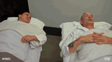 a man and a woman are laying in a bed with the hashtag mafs on the bottom