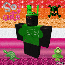 a picture of a green roblox character with the words so cute written on it