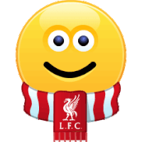a smiley face is wearing a red and white scarf that says l.f.c. on it
