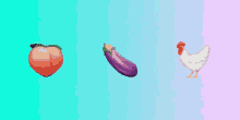 a purple devil with horns is next to a pink tongue and two sweat drops