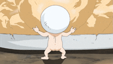a cartoon character with a white ball in his head