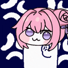 a cartoon girl with pink hair and purple eyes