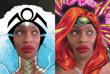a drawing of a woman with red hair is next to a drawing of a woman with white hair