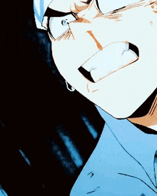 a close up of a person 's face with their mouth open
