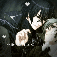 a picture of two anime characters with the words shiki de lua written below them