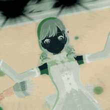 a drawing of a girl in a white dress with black hands