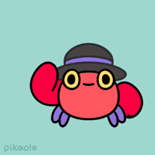 a drawing of a red crab with yellow eyes and a purple tail by pikaole