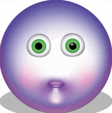 a purple ball with green eyes and a purple mouth