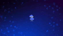 a blue background with a few stars and a drawing of a flower