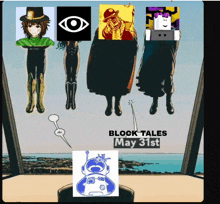 a poster for block tales may 31st with a picture of a robot in the middle