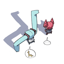 a drawing of a girl with horns and a speech bubble with a giraffe on it