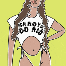 a cartoon drawing of a woman wearing a garota do rio t-shirt