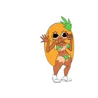 a cartoon of a woman in a bikini pointing