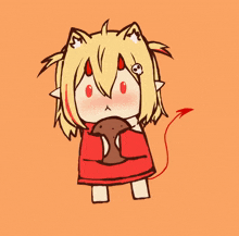 a cartoon drawing of a girl with horns and a tail